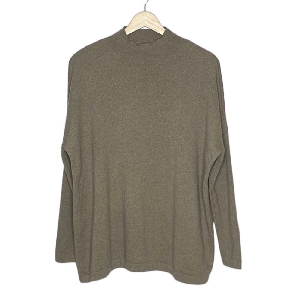 J JILL 100% CASHMERE MOCK NECK PULLOVER LOOSE FITTING SWEATER IN LT BROWN SZ L